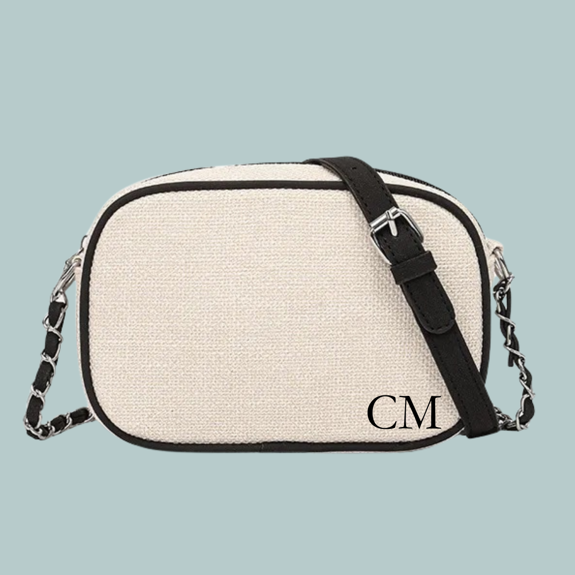 Canvas Shoulder Bag - White & Black