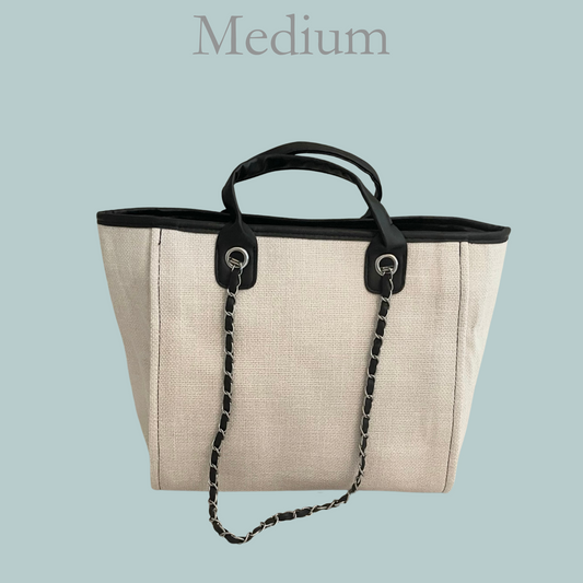 Medium Canvas Tote - White & Black