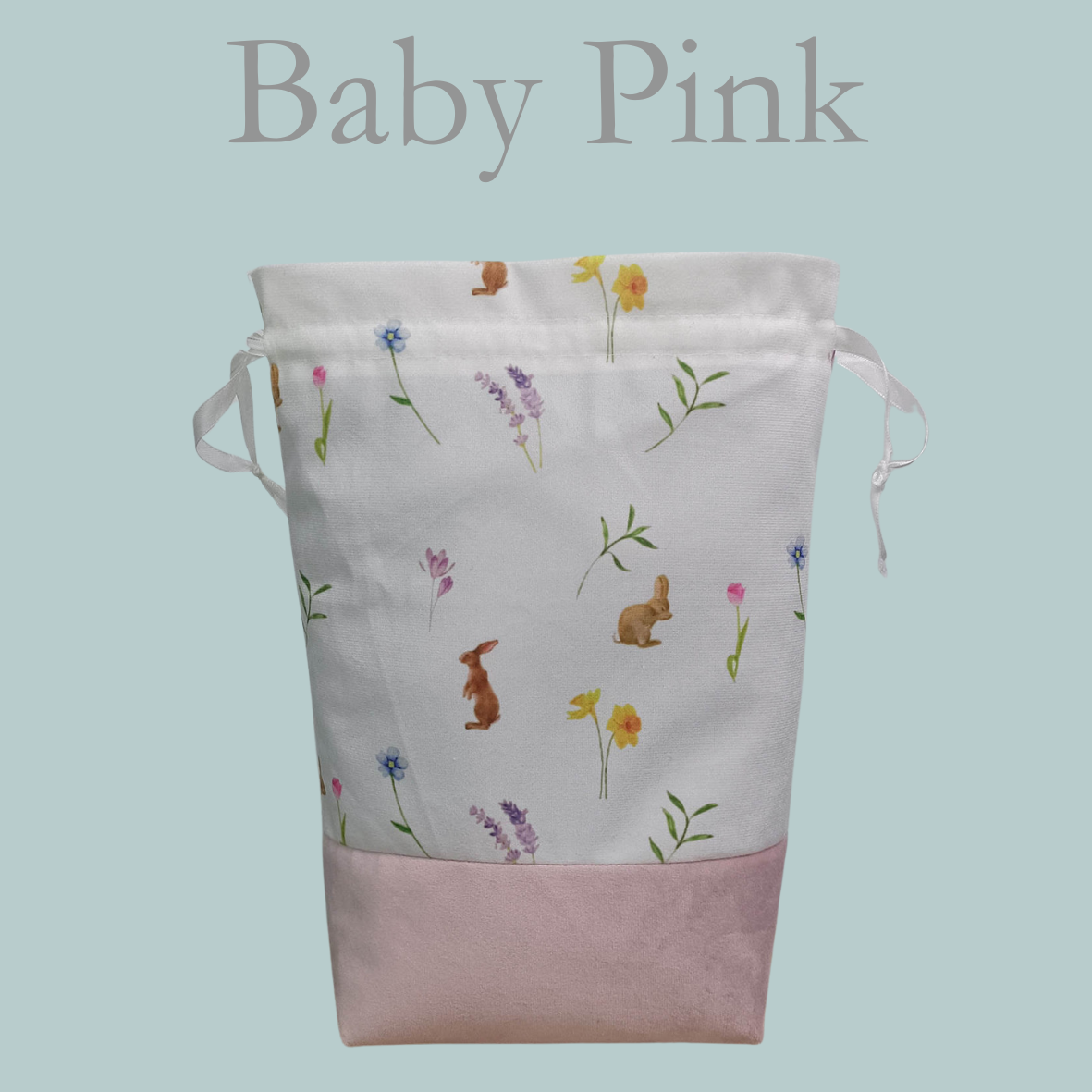 Easter Bunny Drawstring Bag - Baby Pink